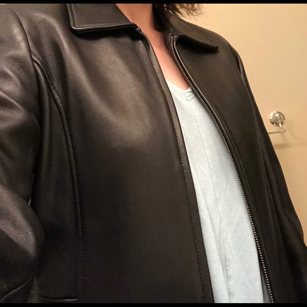 Real leather zip-up jacket.